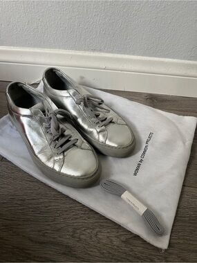 Common Projects Silver Metallic Low-Top Sneakers